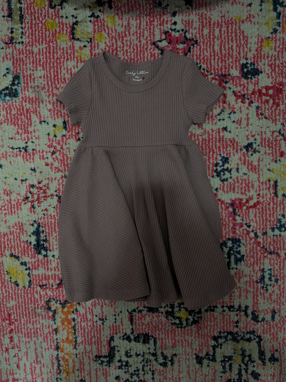 Lovely Littles Ribbed Short-Sleeve Kids Dress in Taupe